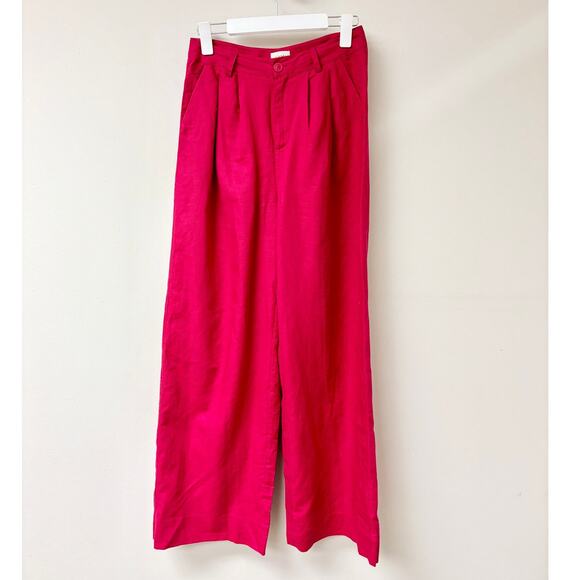 CAMI NYC Rylie Linen Blend High Waisted Wide Leg Trouser Raspberry Womens Size S - Picture 2 of 5